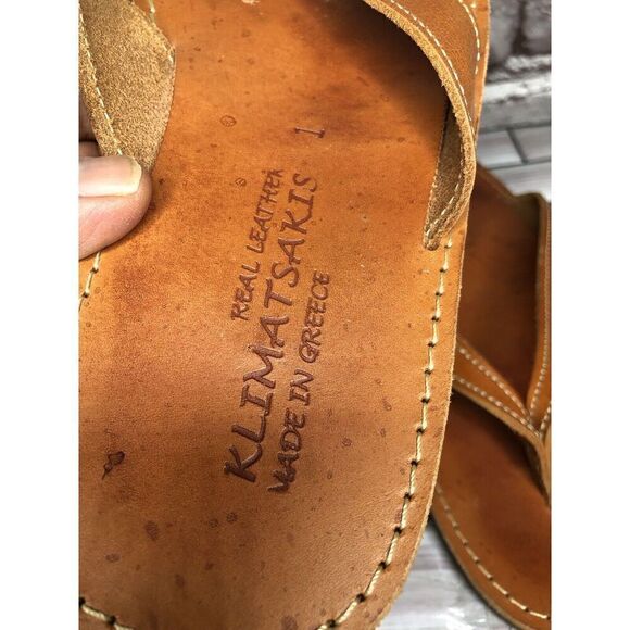 Klimatsakis Brown Leather Casual Flip Flops Greek Thong Sandals Women Sz 41EU - Picture 5 of 16